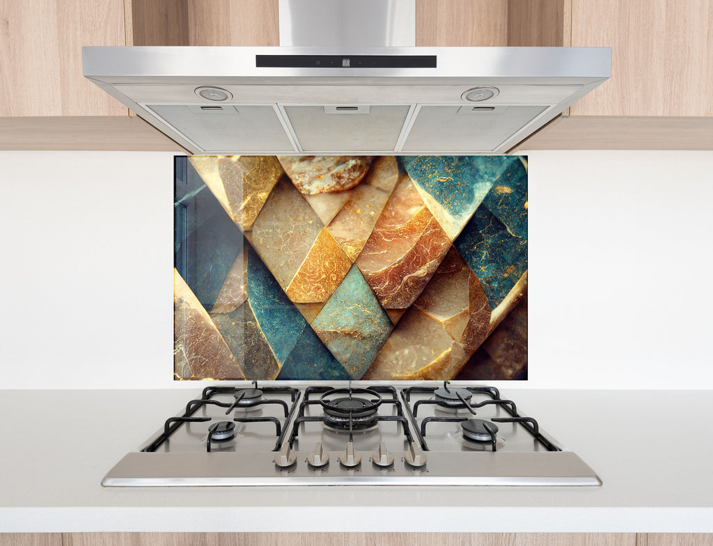 Golden Marble Elegance – Luxurious - Glass Kitchen Backsplash-BacksplashArtworks