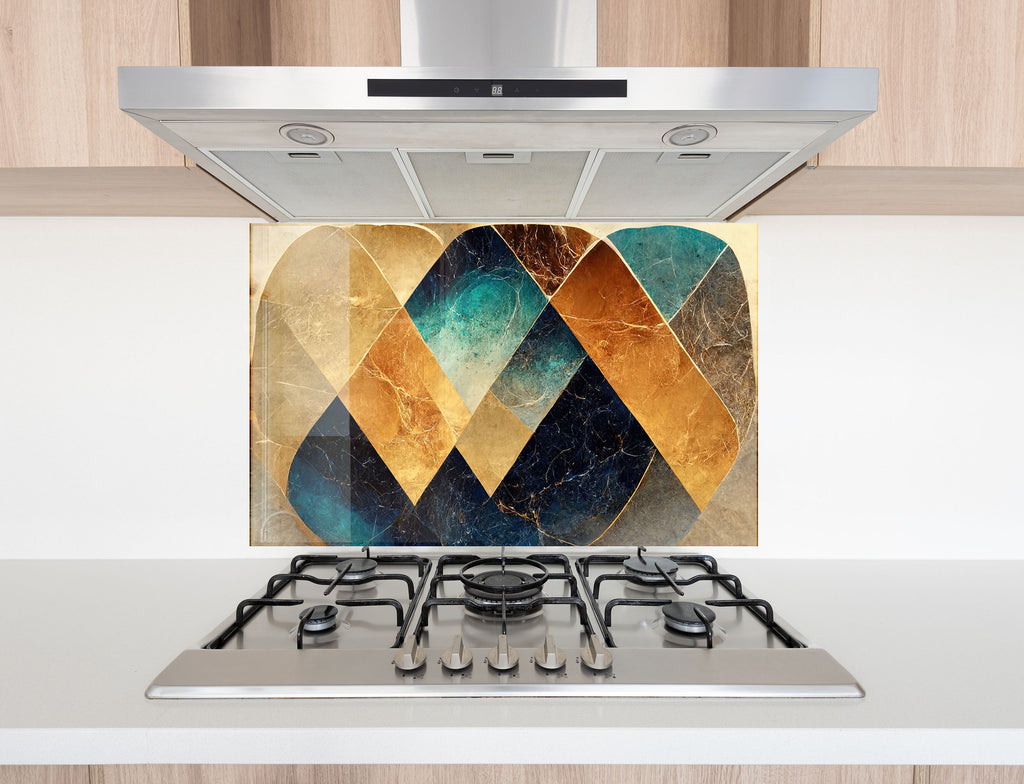 Luxurious Geometric Harmony – Glass Kitchen Backsplash-BacksplashArtworks