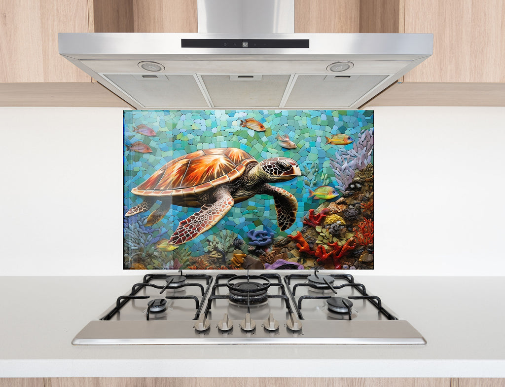 Ocean Mosaic Sea Turtle – Glass Kitchen Backsplash-BacksplashArtworks