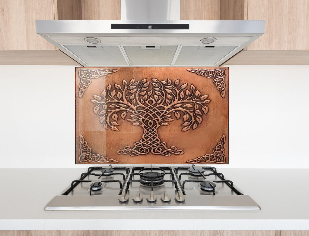 Celtic Tree of Life - Copper-Toned Glass Kitchen Backsplash-BacksplashArtworks