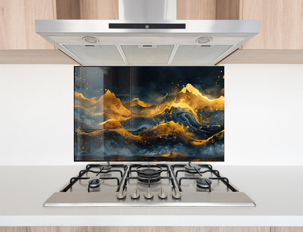 Golden Peaks - Glass Kitchen Backsplash-BacksplashArtworks