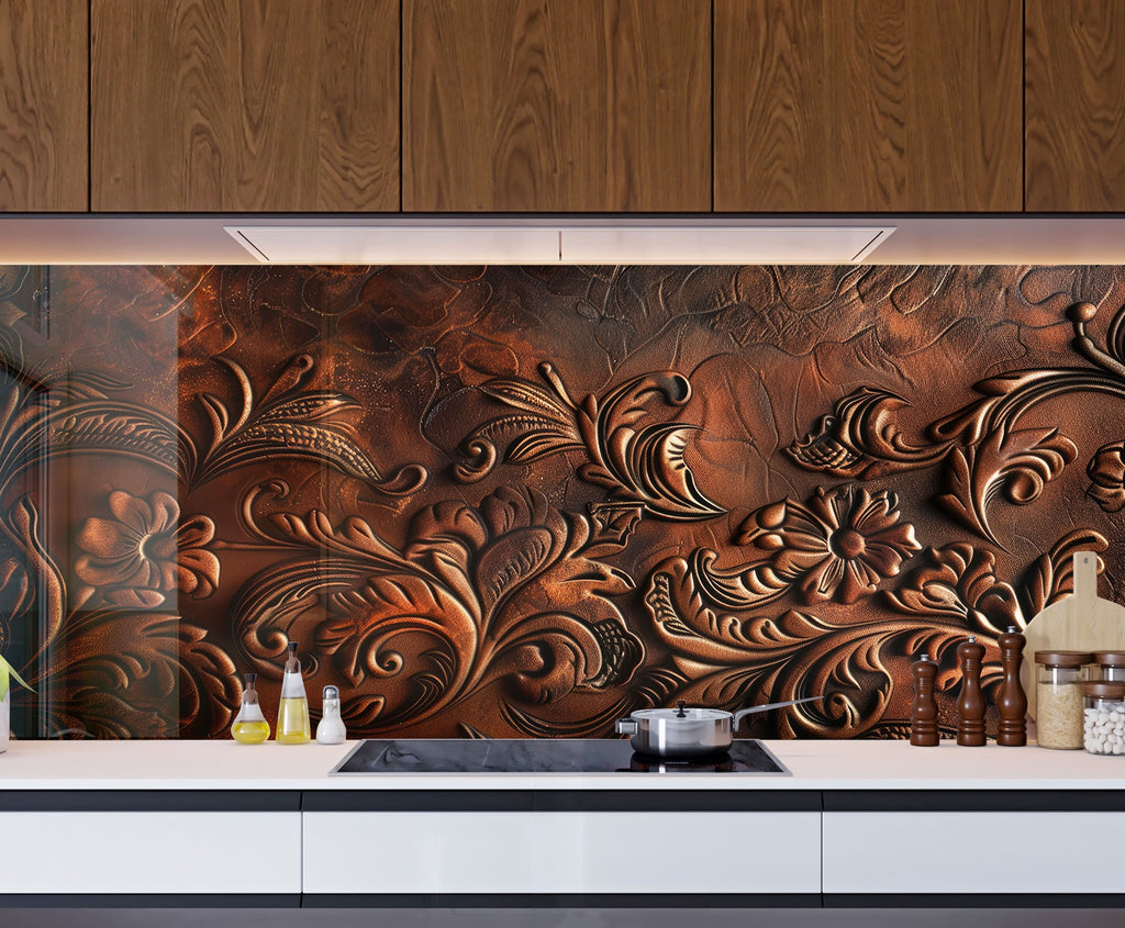 Antique Embossed Floral - Glass Kitchen Backsplash-BacksplashArtworks