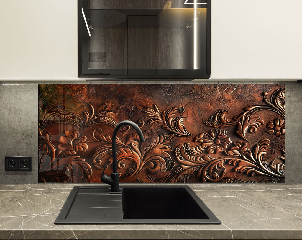 Antique Embossed Floral - Glass Kitchen Backsplash-BacksplashArtworks