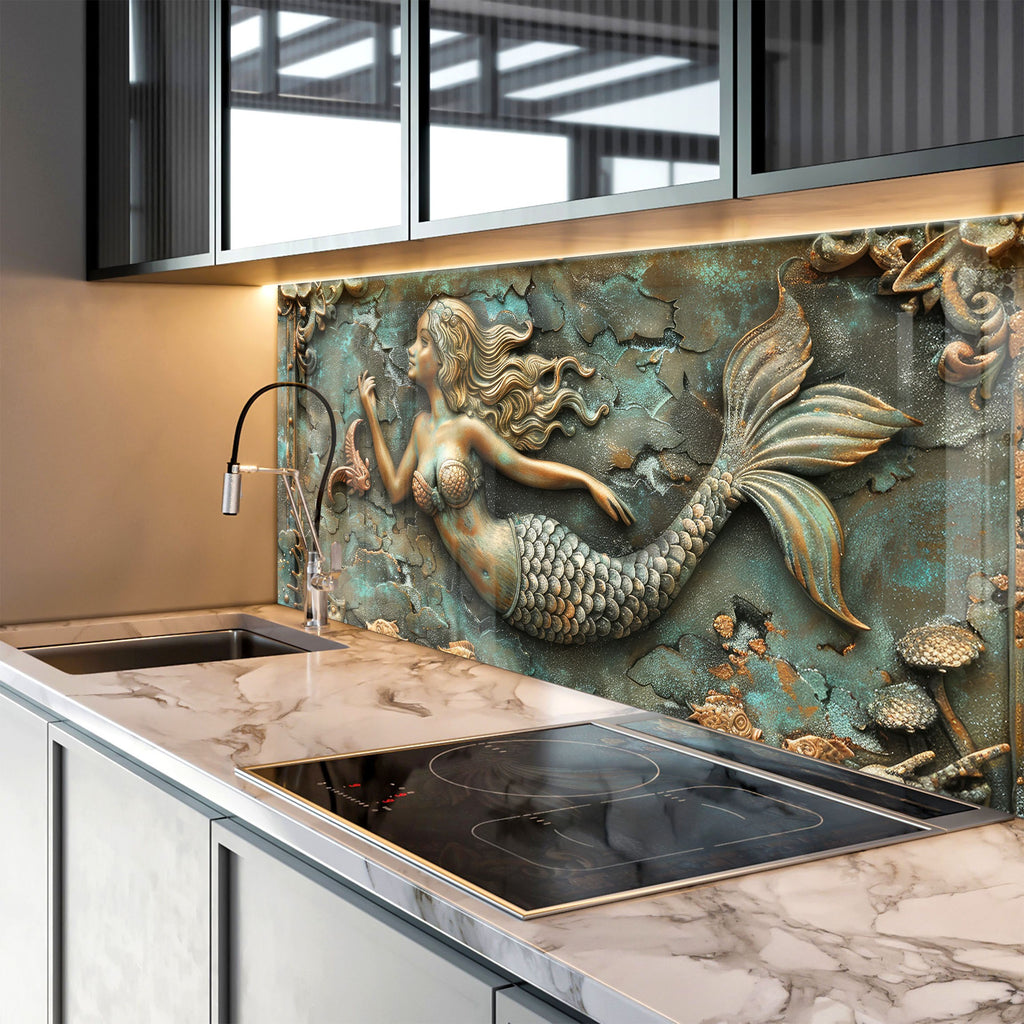 Antique Mermaid - Glass Kitchen Backsplash-BacksplashArtworks