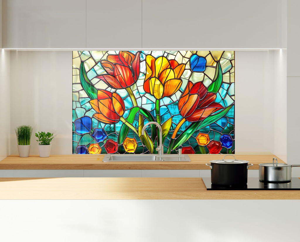 Tulip Bloom - Glass Kitchen Backsplash-BacksplashArtworks