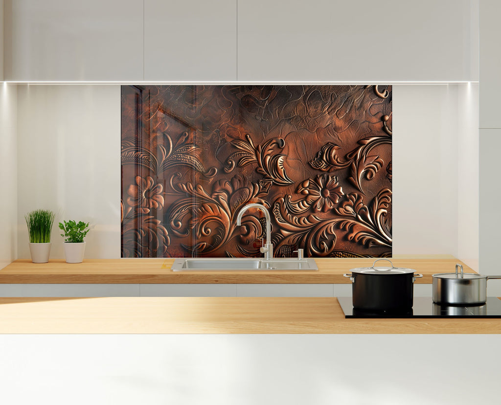 Antique Embossed Floral - Glass Kitchen Backsplash-BacksplashArtworks