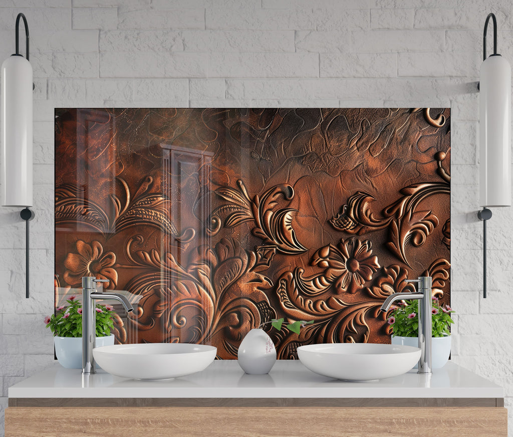 Antique Embossed Floral - Glass Kitchen Backsplash-BacksplashArtworks