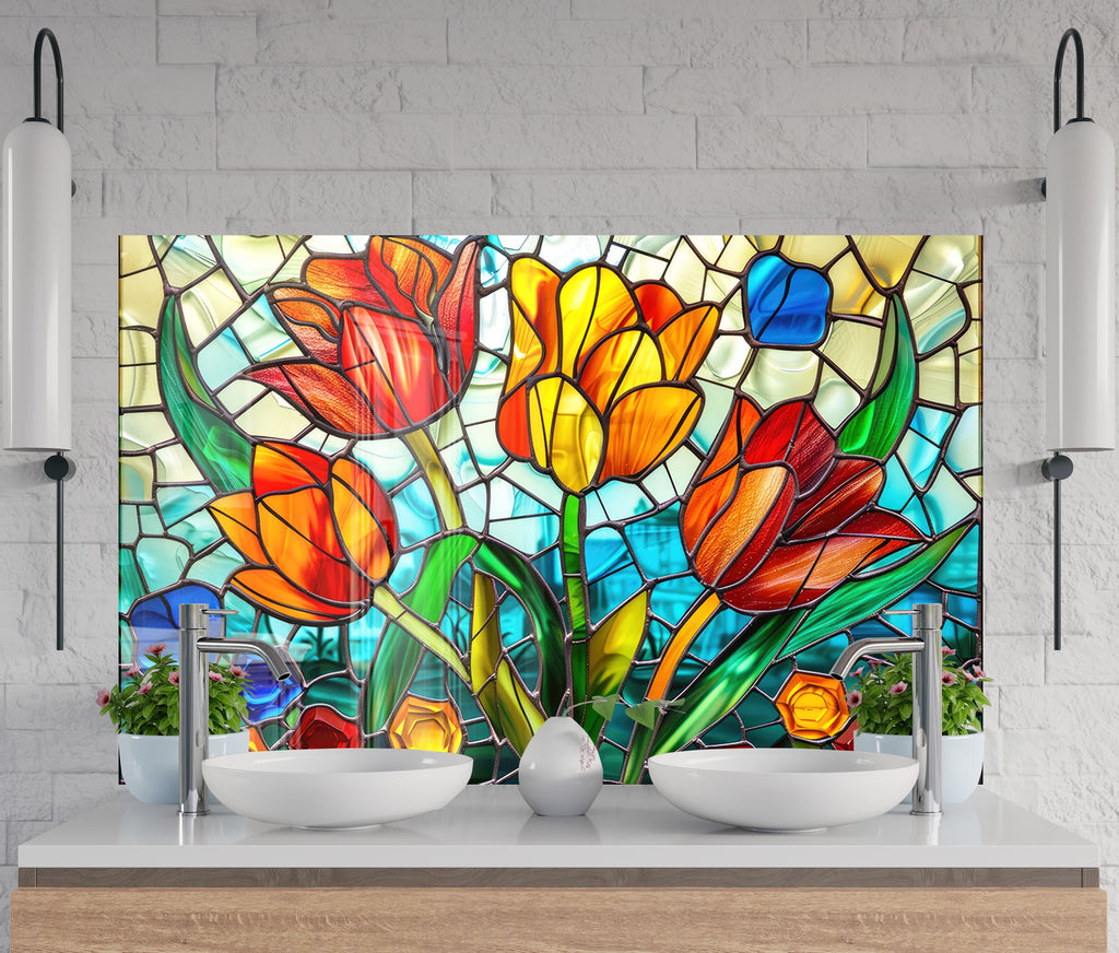 Tulip Bloom - Glass Kitchen Backsplash-BacksplashArtworks