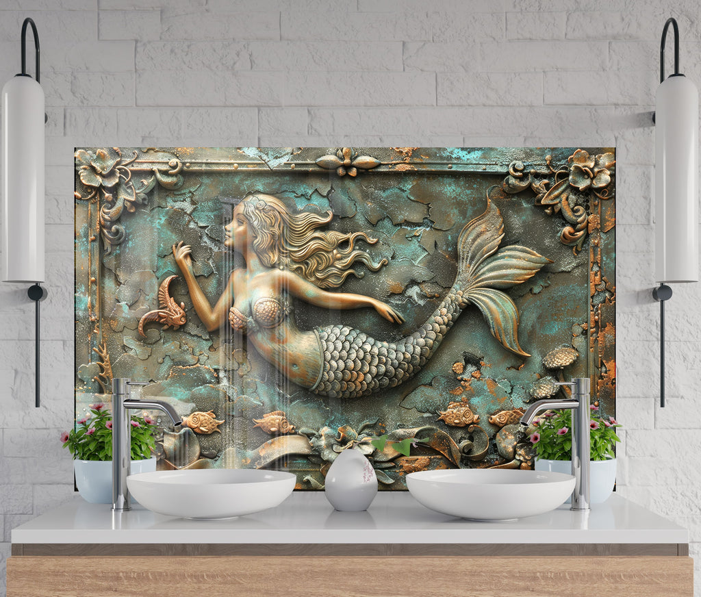 Antique Mermaid - Glass Kitchen Backsplash-BacksplashArtworks