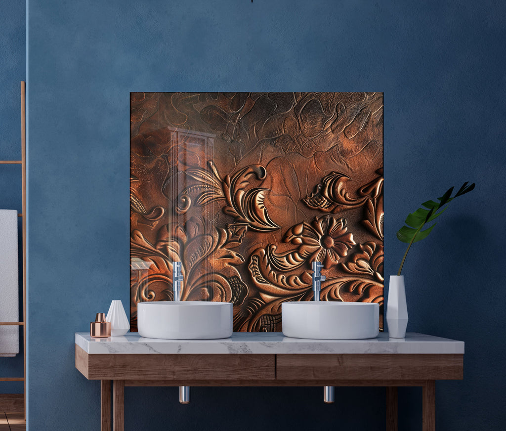 Antique Embossed Floral - Glass Kitchen Backsplash-BacksplashArtworks
