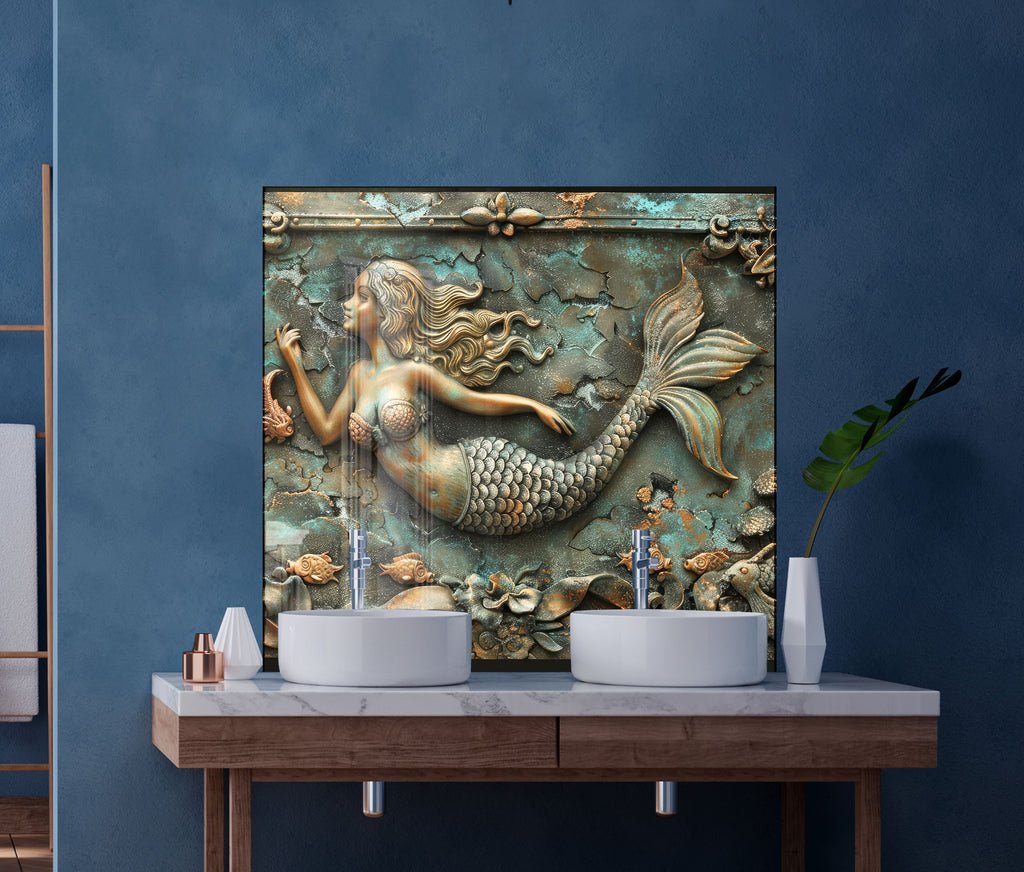 Antique Mermaid - Glass Kitchen Backsplash-BacksplashArtworks