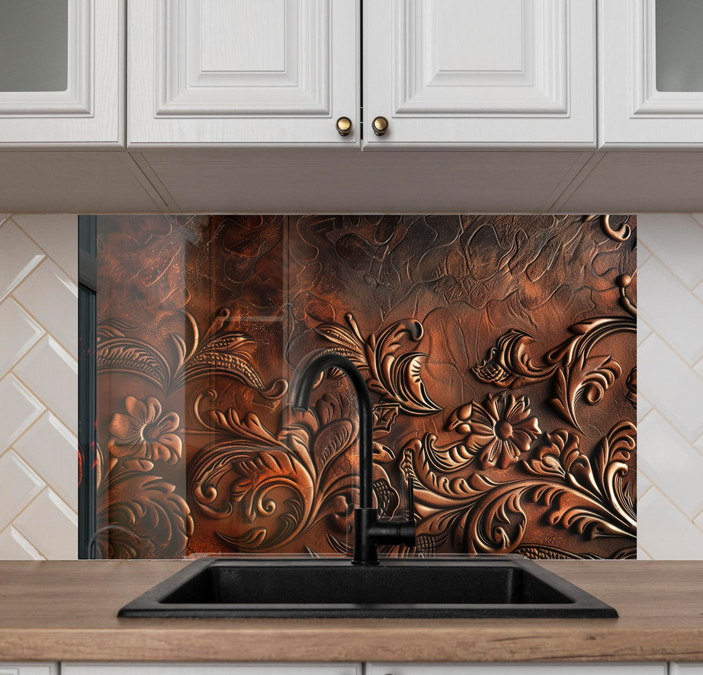 Antique Embossed Floral - Glass Kitchen Backsplash-BacksplashArtworks