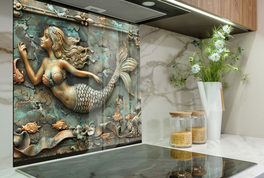 Antique Mermaid - Glass Kitchen Backsplash-BacksplashArtworks