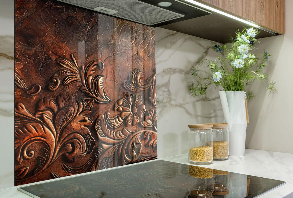 Antique Embossed Floral - Glass Kitchen Backsplash-BacksplashArtworks