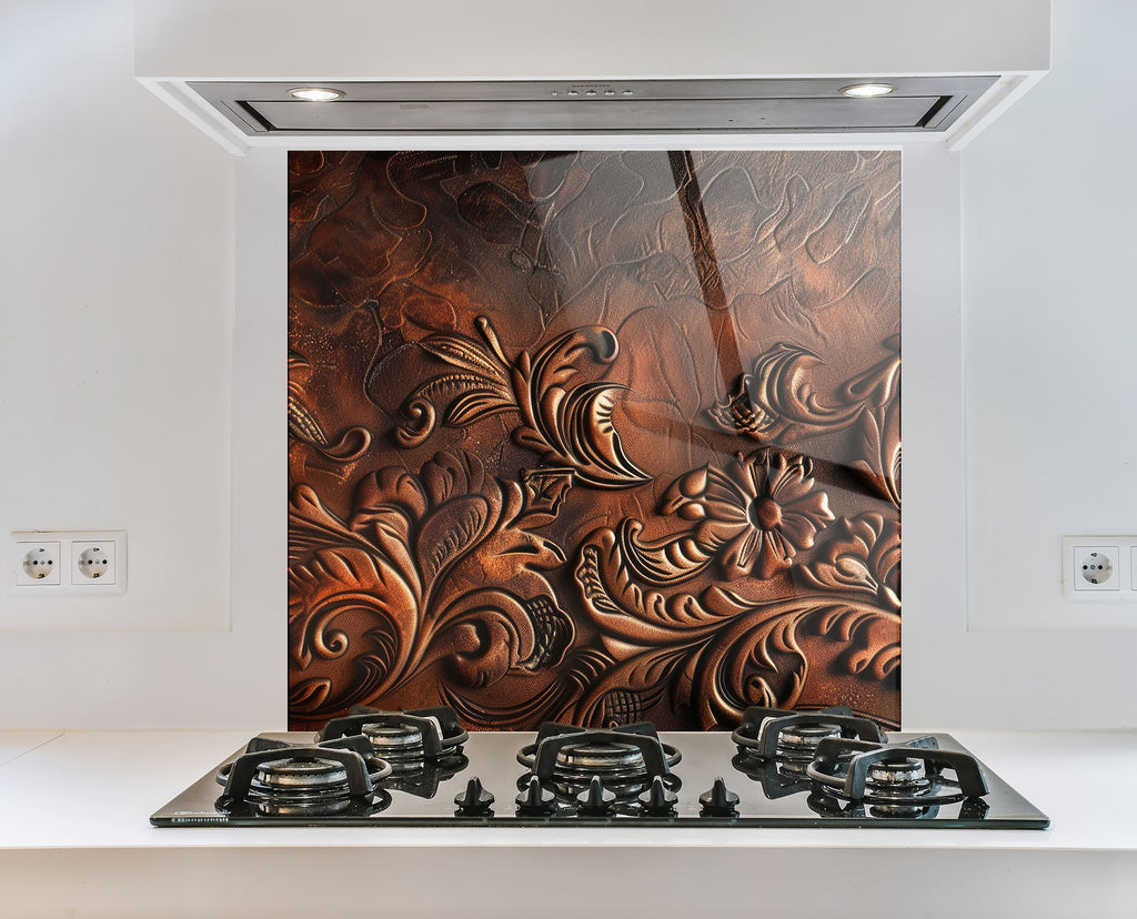 Antique Embossed Floral - Glass Kitchen Backsplash-BacksplashArtworks