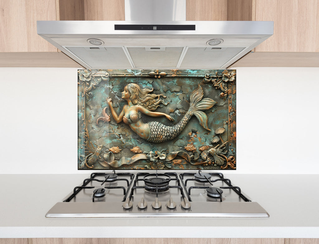 Antique Mermaid - Glass Kitchen Backsplash-BacksplashArtworks
