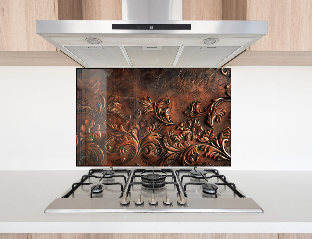 Antique Embossed Floral - Glass Kitchen Backsplash-BacksplashArtworks
