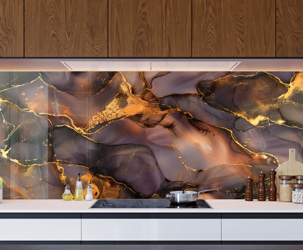 Golden Amber Agate - Glass Kitchen Backsplash-BacksplashArtworks