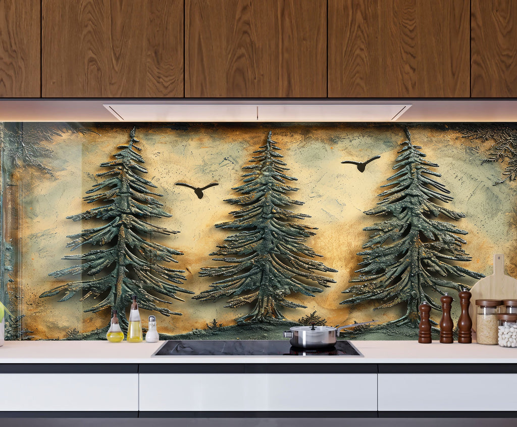Rustic Forest Trees Wall Art - Tempered Glass Kitchen Backsplash-BacksplashArtworks