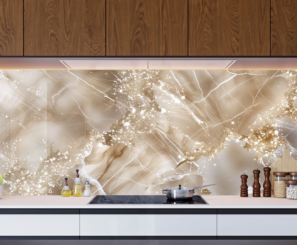 Champagne Gold Marble - Glass Kitchen Backsplash-BacksplashArtworks