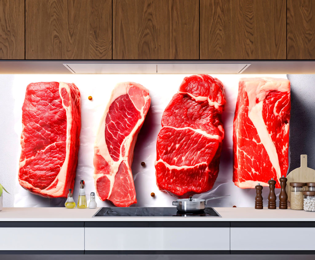 Raw Meat - Glass Kitchen Backsplash-BacksplashArtworks