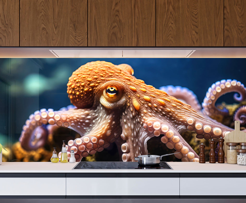 Deep Sea Octopus – Glass Kitchen Backsplash-BacksplashArtworks