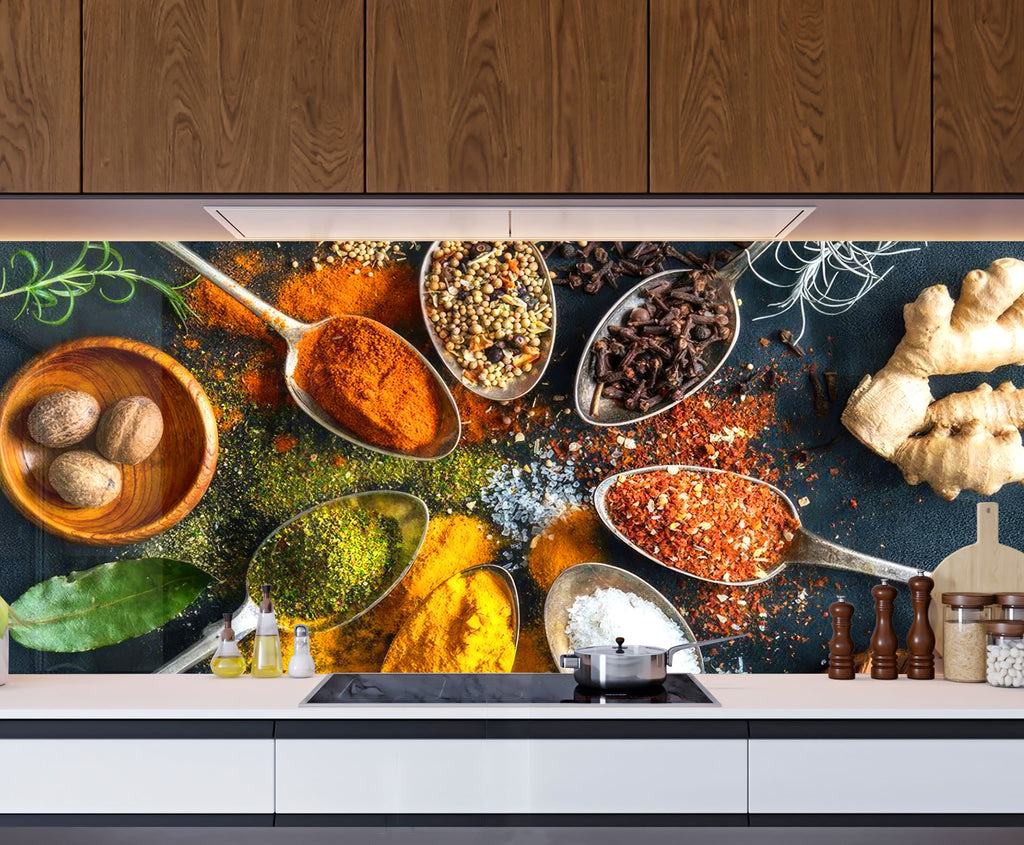 Spice Fusion - Glass Kitchen Backsplash-BacksplashArtworks