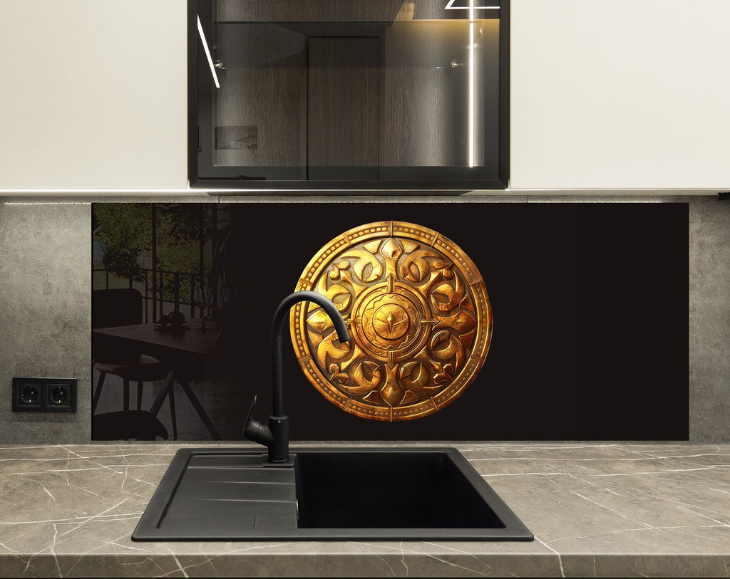 Golden Medallion - Glass Kitchen Backsplash-BacksplashArtworks