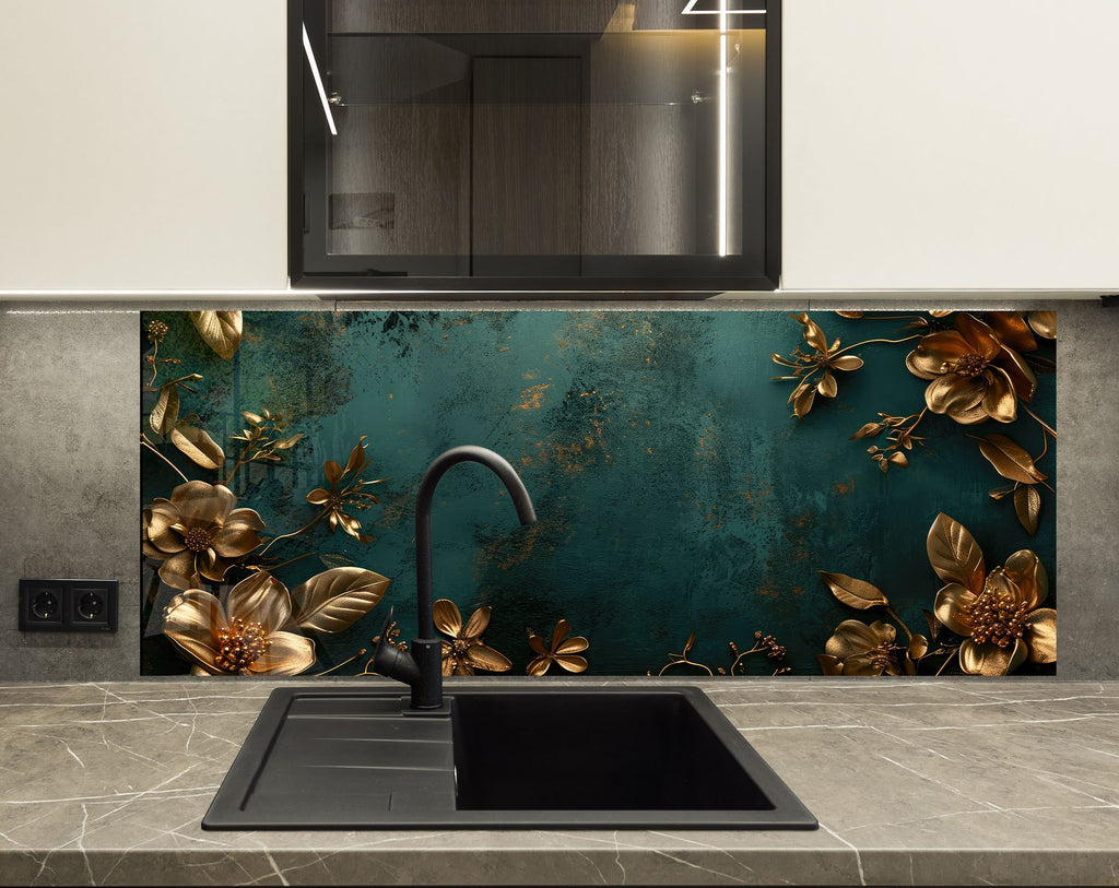 Emerald Elegance - Glass Kitchen Backsplash-BacksplashArtworks