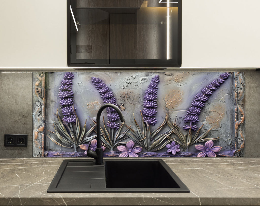 Rustic Lavender Garden - Glass Kitchen Backsplash-BacksplashArtworks