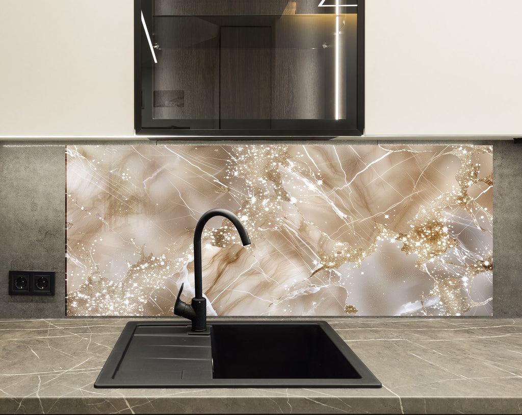 Champagne Gold Marble - Glass Kitchen Backsplash-BacksplashArtworks