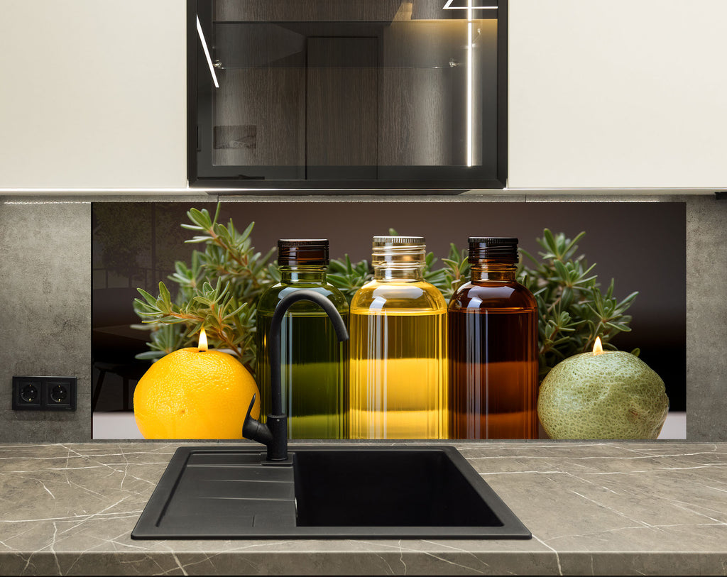 Olive Oil Glass Kitchen Backsplash – Citrus and Herb Infused Design-BacksplashArtworks