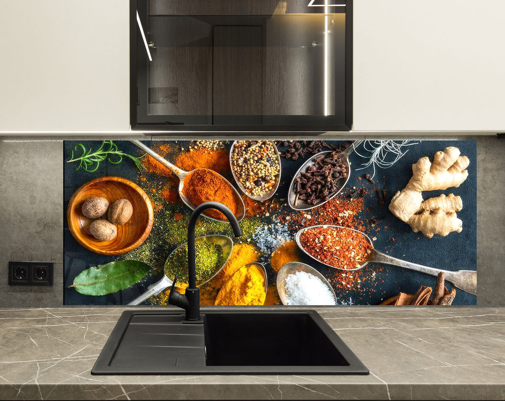 Spice Fusion - Glass Kitchen Backsplash-BacksplashArtworks