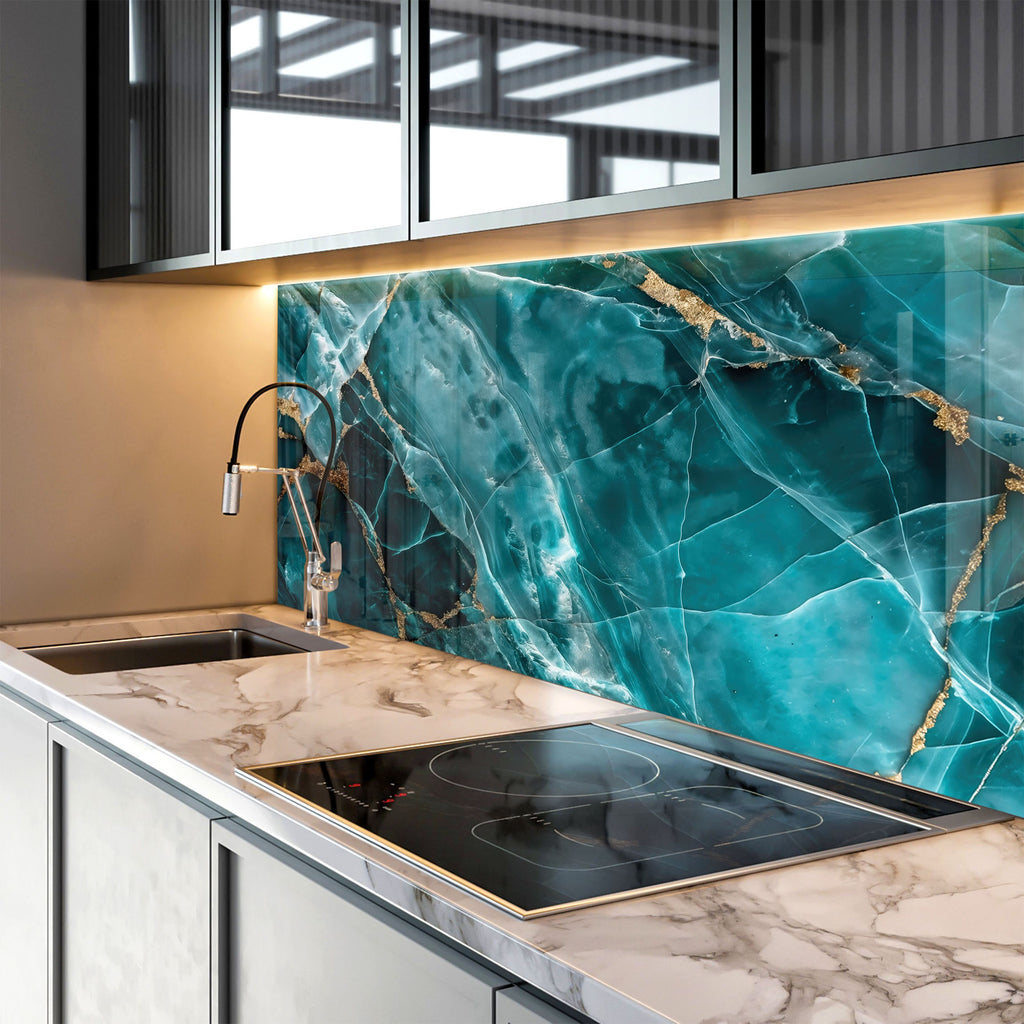 Deep Emerald Marble - Glass Kitchen Backsplash-BacksplashArtworks
