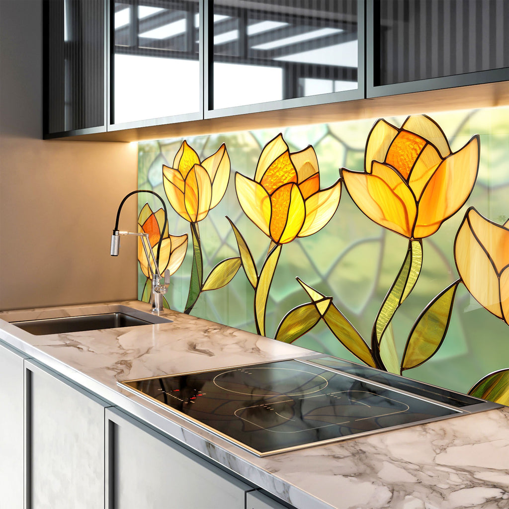 Stained Glass Tulip Art - Glass Kitchen Backsplash-BacksplashArtworks