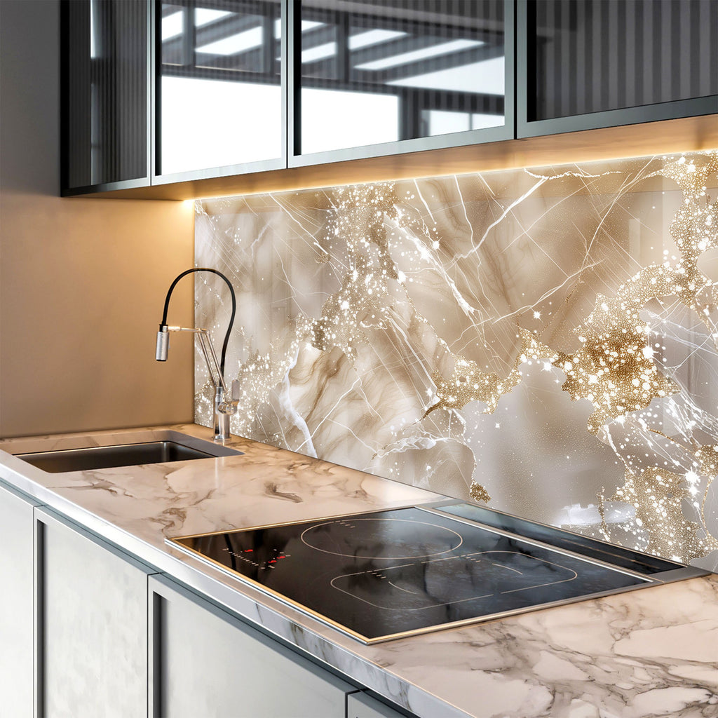 Champagne Gold Marble - Glass Kitchen Backsplash-BacksplashArtworks