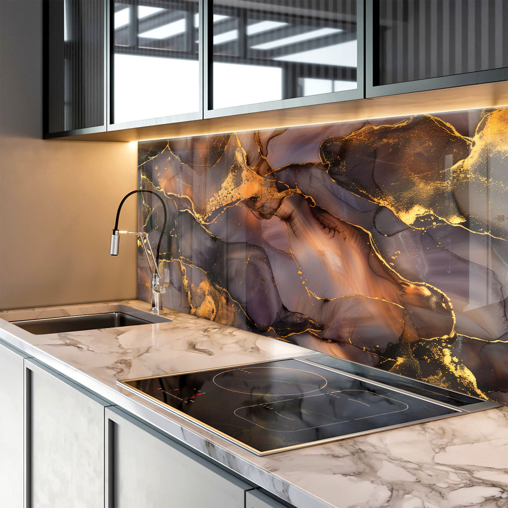 Golden Amber Agate - Glass Kitchen Backsplash-BacksplashArtworks