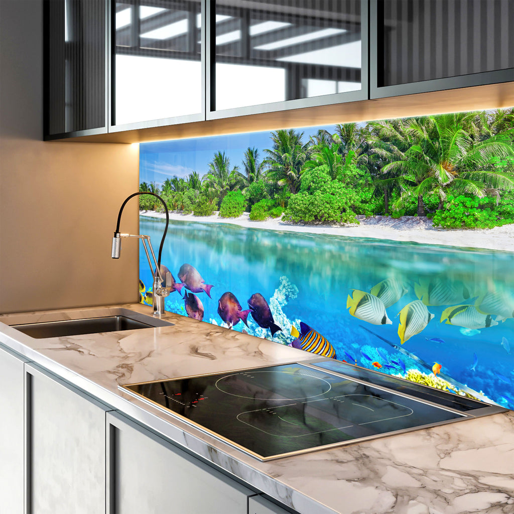 Vibrant Coral Reef Aquarium Glass Kitchen Backsplash – Tropical Fish Scene-BacksplashArtworks