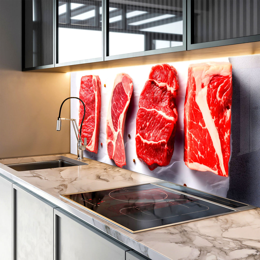 Raw Meat - Glass Kitchen Backsplash-BacksplashArtworks