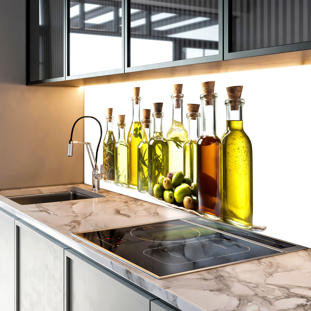 Olive Oil Inspired Glass Kitchen Backsplash – Herb & Olive Design-BacksplashArtworks