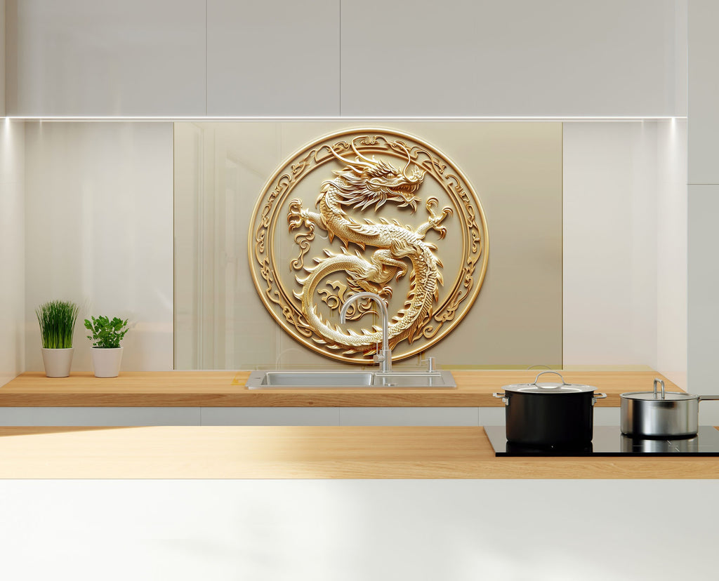 Golden Dragon - Glass Kitchen Backsplash-BacksplashArtworks