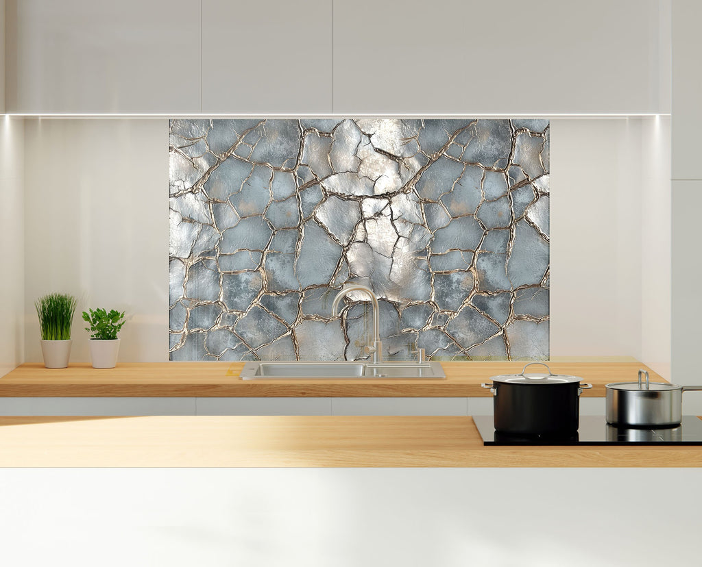 Cracked Silver Marble - Glass Kitchen Backsplash-BacksplashArtworks