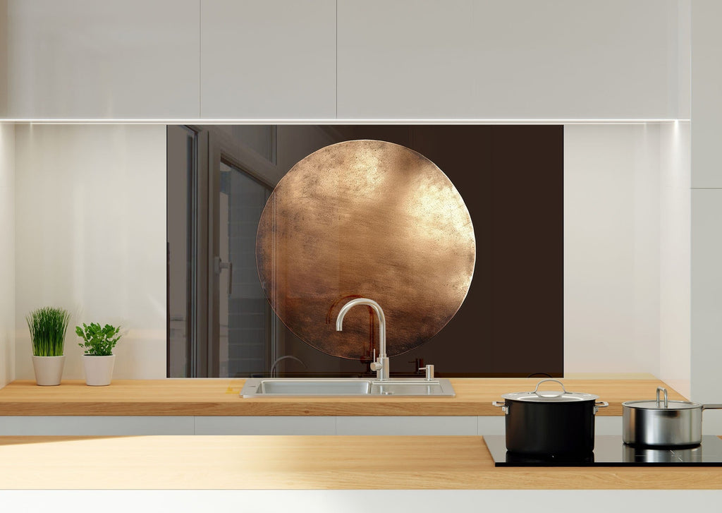 Minimalist Bronze Circle - Glass Kitchen Backsplash-BacksplashArtworks