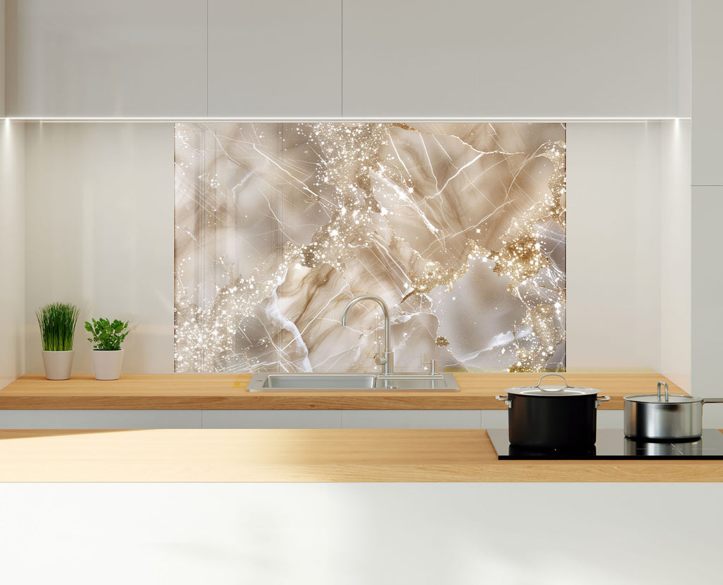 Champagne Gold Marble - Glass Kitchen Backsplash-BacksplashArtworks