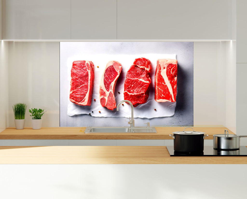 Raw Meat - Glass Kitchen Backsplash-BacksplashArtworks
