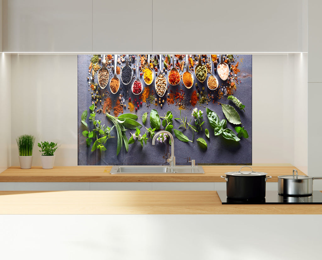 Herbal Spice Harmony - Glass Kitchen Backsplash-BacksplashArtworks