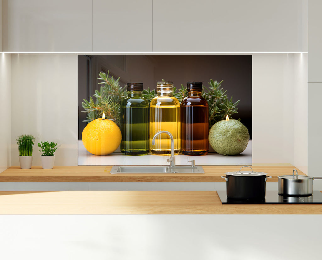 Olive Oil Glass Kitchen Backsplash – Citrus and Herb Infused Design-BacksplashArtworks