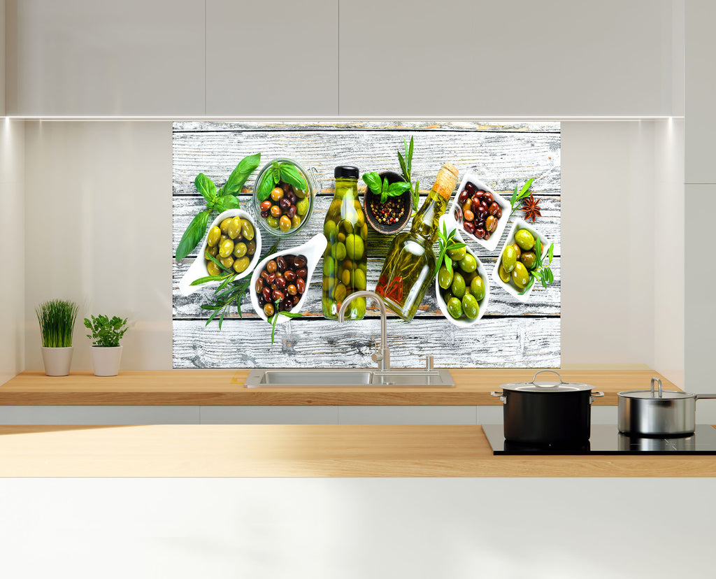 Olive-Themed Glass Kitchen Backsplash – Fresh and Flavorful Design-BacksplashArtworks