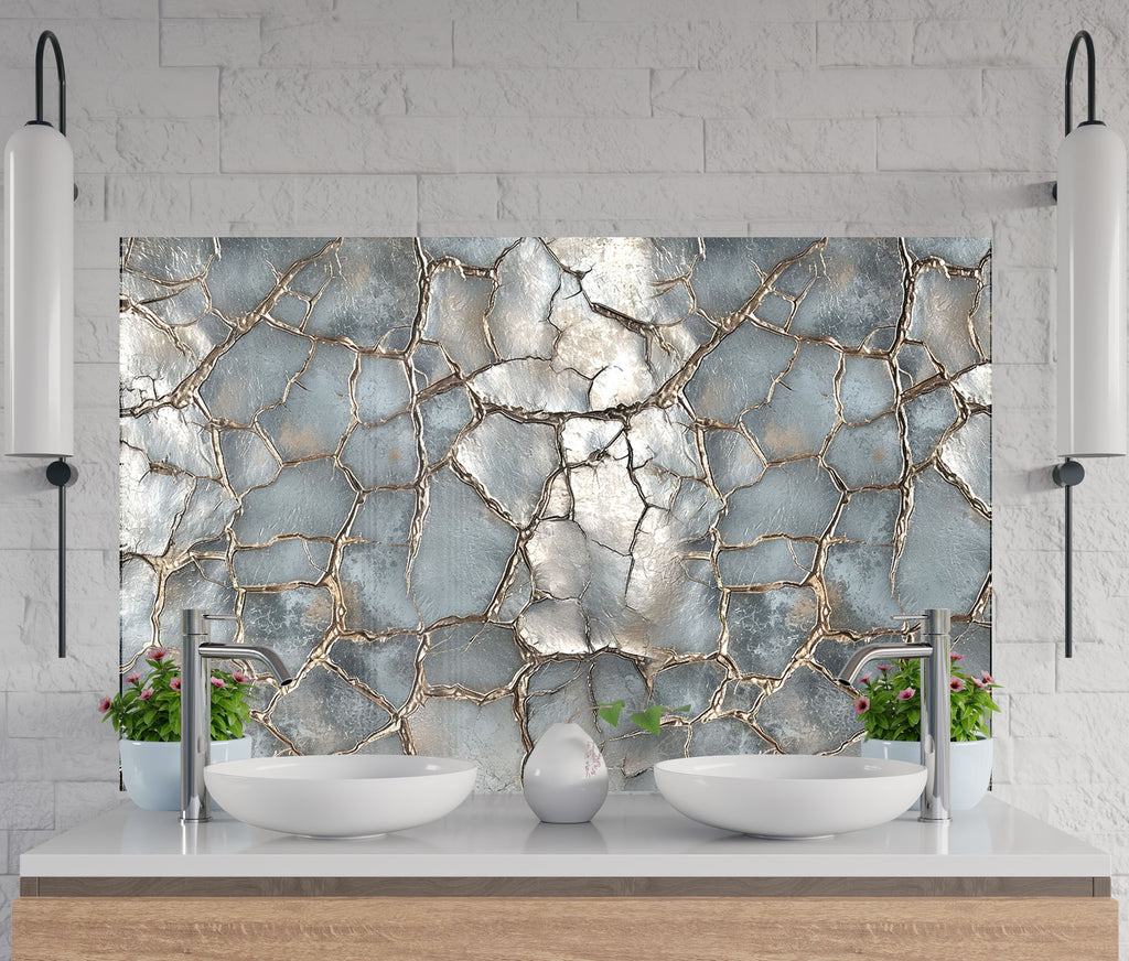 Cracked Silver Marble - Glass Kitchen Backsplash-BacksplashArtworks