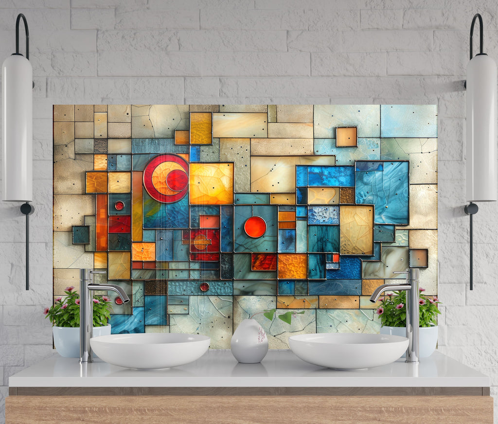 Modern Geometric Stained - Glass Kitchen Backsplash-BacksplashArtworks